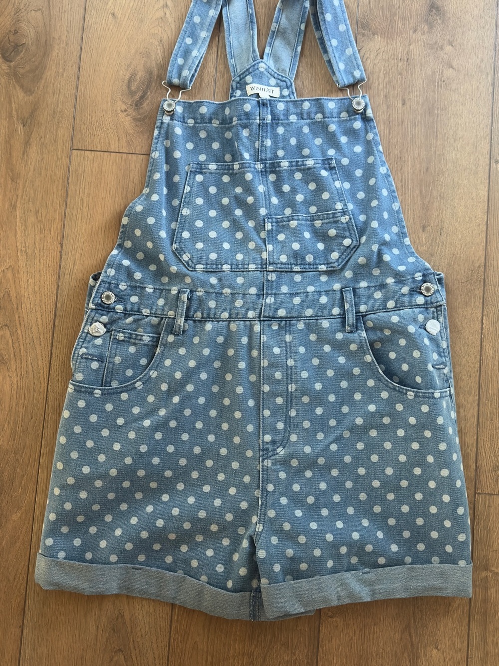 Polka Dot Denim Short Overalls - Light Blue **NWOT**